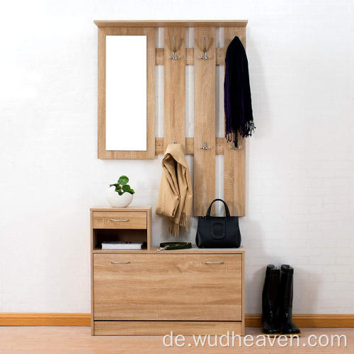 Schuhschrank aus Holz mit Spiegel